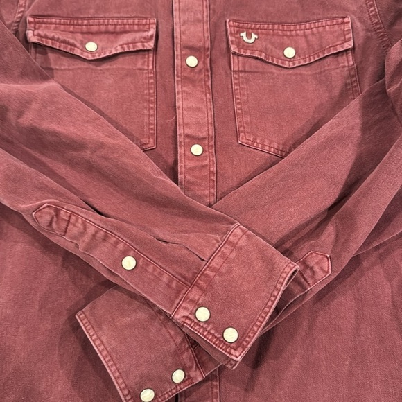 True Religion Overdyed Dark Burgundy Western Cotton Shirt Size Small - Picture 2 of 16